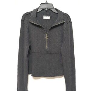 Free People Women's Thermal Quarter-Zip Long Sleeve Shirt Top Grey Gray Small